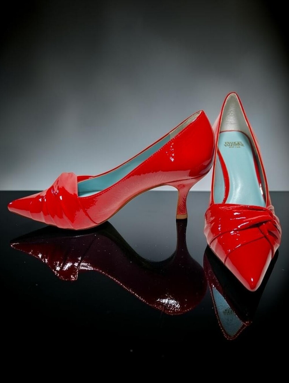 Women's FRANCES VALENTINE Patent Leather Pointed-Toe Knot Kitten Heel Pumps - Picture 2 of 15